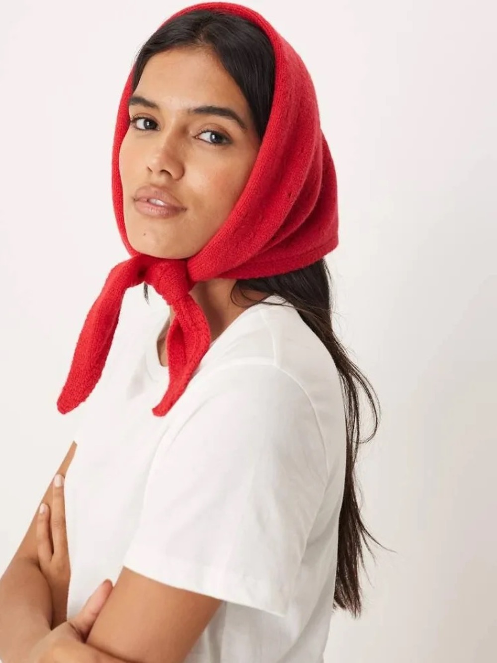 Free People Red Knit Triangle Scarf